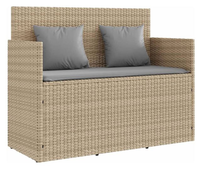 bézs polyrattan kerti pad párnákkal