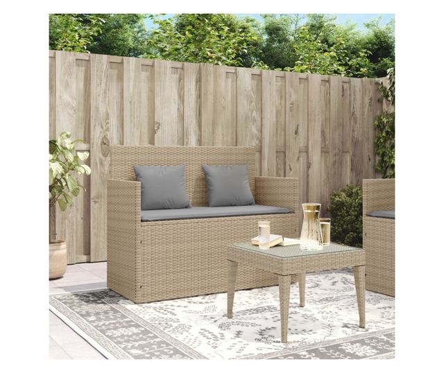 bézs polyrattan kerti pad párnákkal