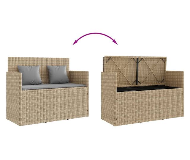 bézs polyrattan kerti pad párnákkal