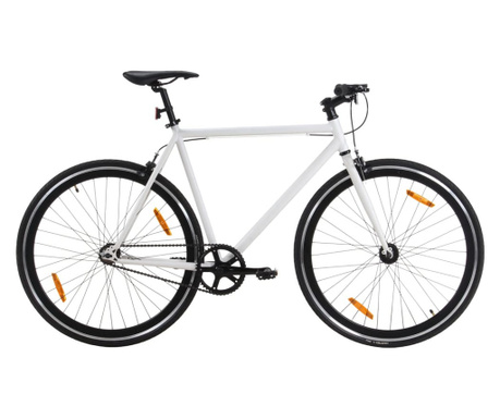 Bicicletă cu angrenaj fix, alb și negru, 700c, 59 cm