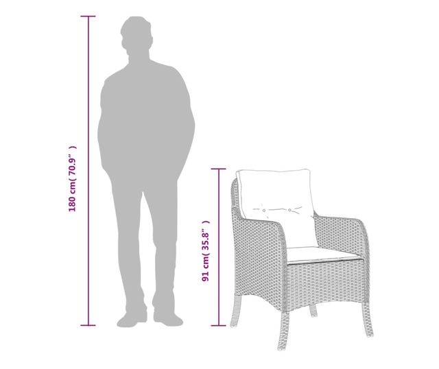 2 db szürke polyrattan kerti szék párnával