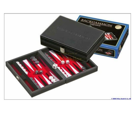 Backgammon 23 cm fekete műbőr