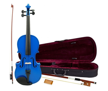 IdeallStore® класическа цигулка, размер 4/4, дърво, два лъка, синьо, материал петата