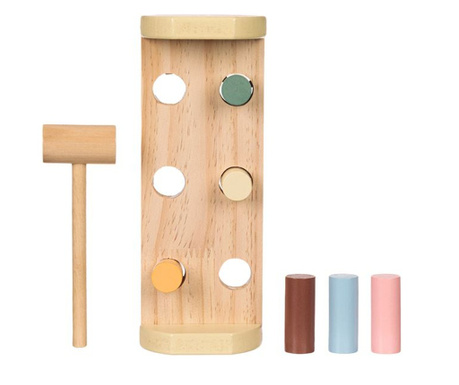 Jucarie educationala din lemn cu 6 piese si ciocan, model Ursulet, 23,5x9x8,5cm 23,5x9x8,5cm