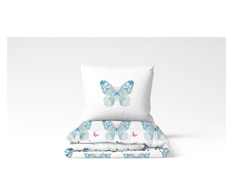 Lenjerie de pat dublu, Majoli Bahar Home Collection, 144TC, bumbac ranforce, pentru 2 persoane, 4 piese, Mariposa