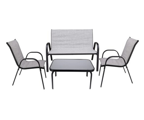 Комплект мебели за градина/тераса, сиво и черно, 1 маса, 2 стола, 1 диван, Фиеста