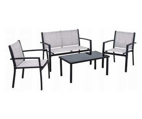 Set mobilier gradina/terasa, gri si negru, 1 masa, 2 scaune, 1 canapea, Jumi