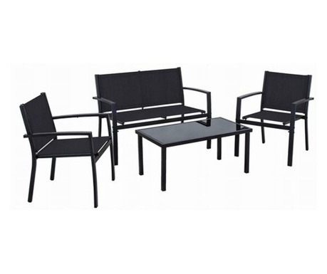 Set mobilier gradina/terasa, negru, 1 masa, 2 scaune, 1 canapea, Jumi