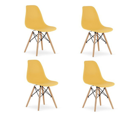Set 4 scaune stil scandinav,  Mercaton, Osaka, PP, lemn, mustar, 46x54x81 cm