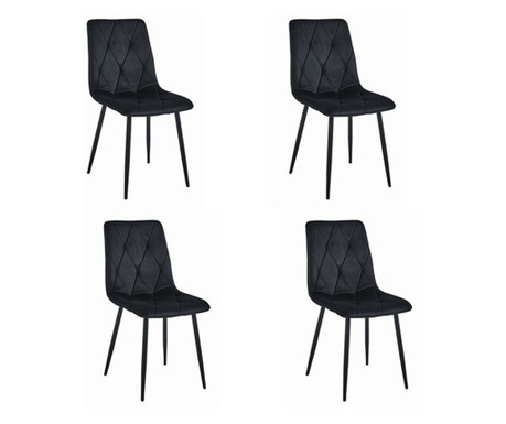 Set 4 scaune bucatarie/living,  Mercaton, Libra, catifea, metal, negru, 44x40x88.5 cm