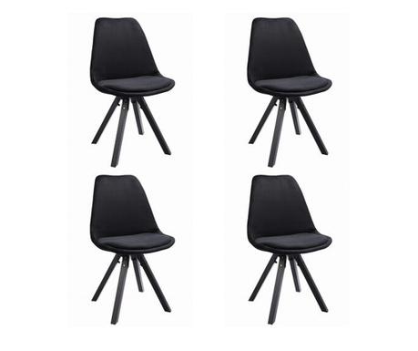 Set 4 scaune bucatarie/living,  Jumi, saida, catifea, lemn, negru, 49x52x83 cm