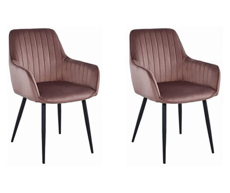 Set 2 scaune bucatarie/living,  Mercaton, solden, catifea, metal, roz si negru, 55x45.5x83.5 cm