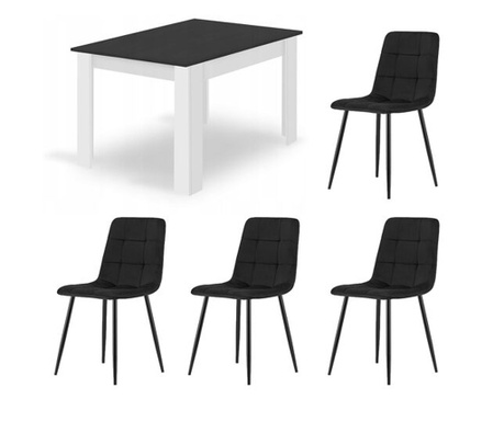 Masa pentru sufragerie/living + 4 scaune Kara, Mercaton, lemn, alb si negru, 120x80x75 cm
