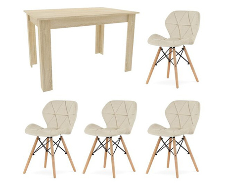 Masa pentru sufragerie/living + 4 scaune Lago, Mercaton, lemn, stejar sonoma, 120x80x75 cm