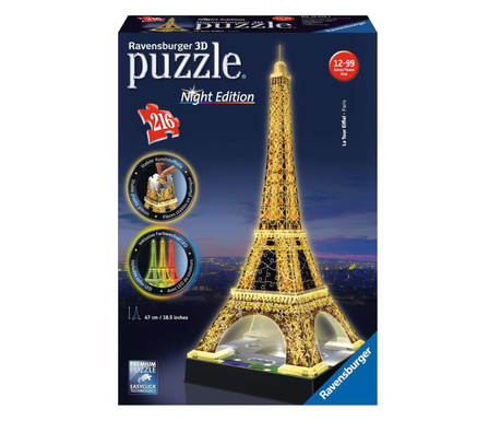 Puzzle Ravensburger 3D - Turnul Eiffel, editie de noapte, 216 piese