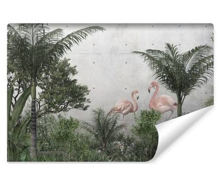 Fototapet Muralo doi flamingo roz, perete de beton pentru living dormitor