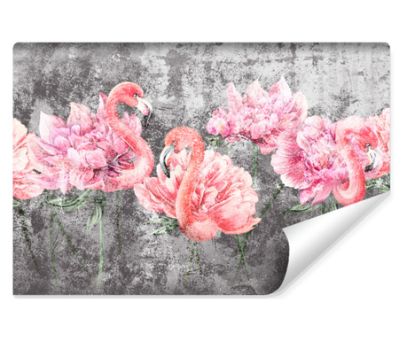 Muralo Fotótapéta rózsaszín pünkösdi rózsa, flamingók, betonfal modern stílusú irodai dekoráció