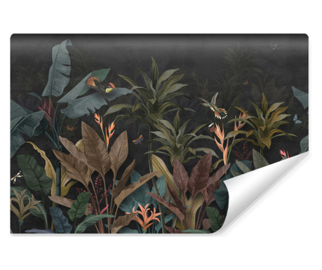 Muralo Fotótapéta színes trópusi levelek, banánfa, pálmafák sötét dekoráció a hálószobába, irodába