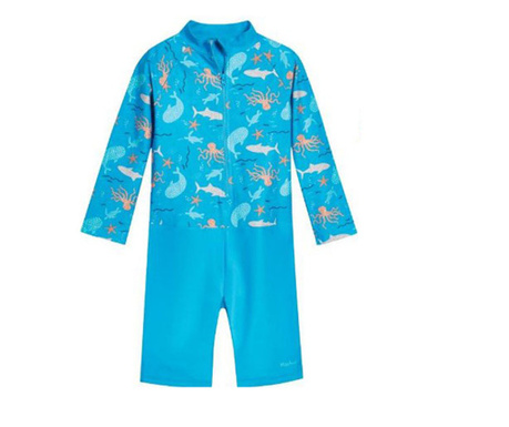 Costum de baie, Playshoes, Sea Animals, cu filtru UV, cu maneca lunga, Intreg, Baieti, albastru, 74-80