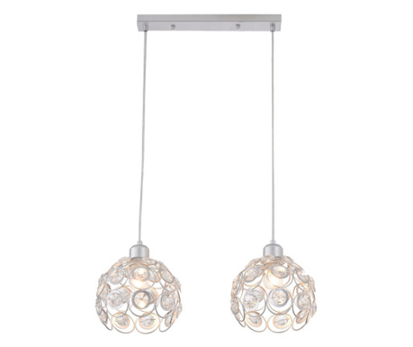 Lampa suspendata argintie Florence Glam cu cristale, 2 becuri