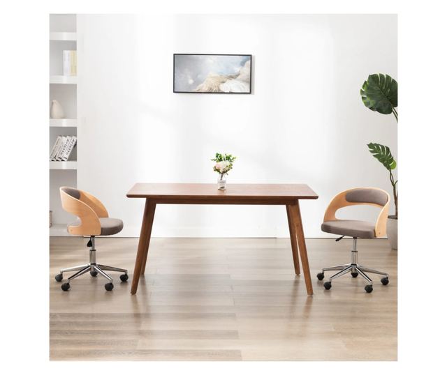 Vrtljiv jedilni stol siv taupe ukrivljen les/tkanina