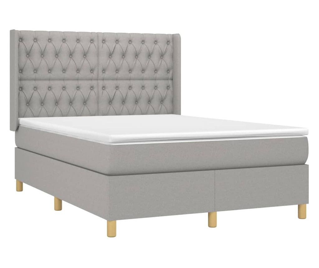 Боксспринг легло с матрак, светло сиво, 140x190 см, текстил - 3