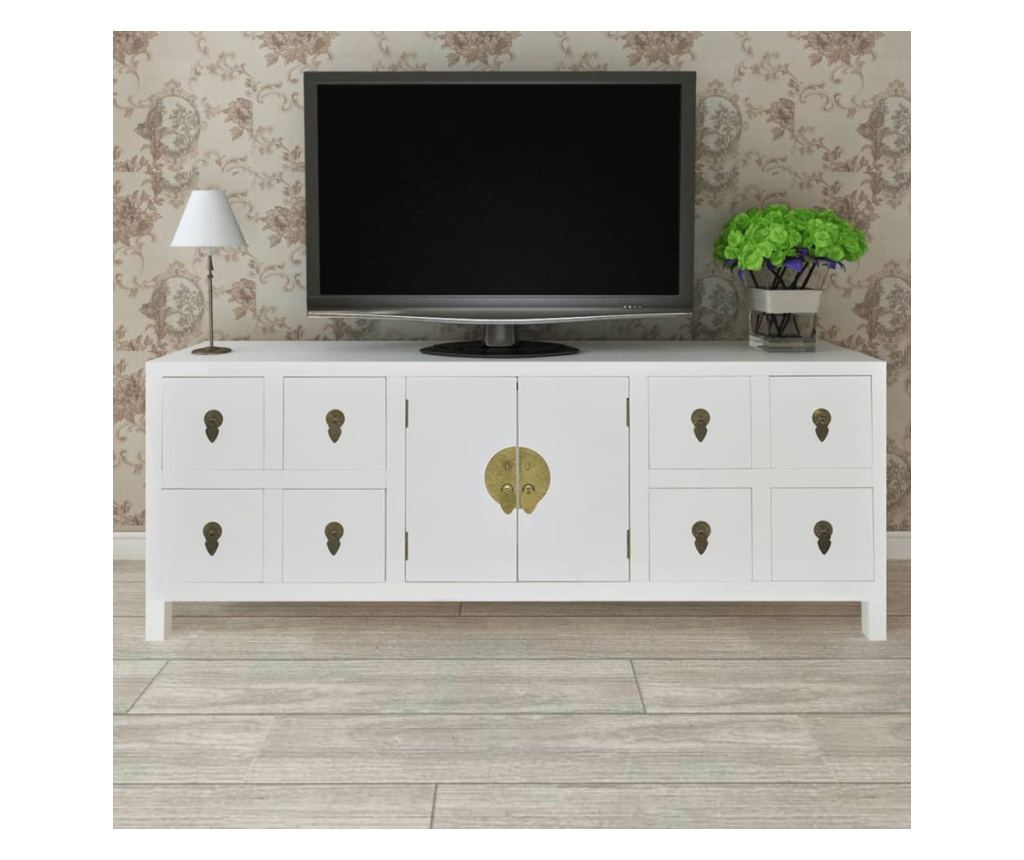 TV komoda, bijela, 110x24x48 cm, obrađeno drvo - 4