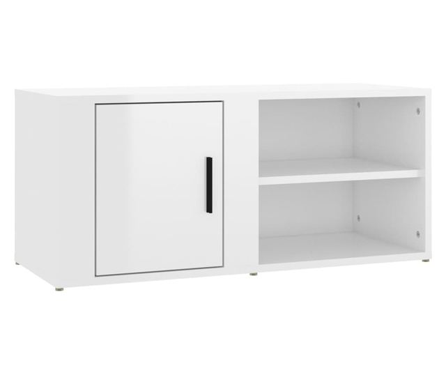 TV Stand, High Gloss White, 80x31.5x36 cm, Processed Wood