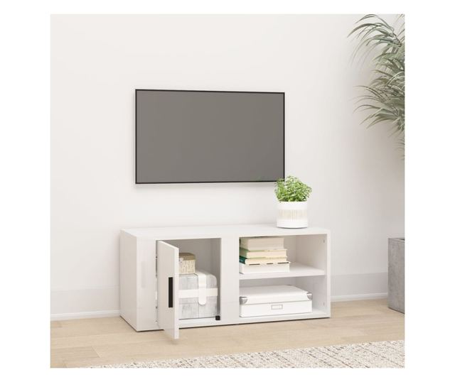 TV Stand, High Gloss White, 80x31.5x36 cm, Processed Wood