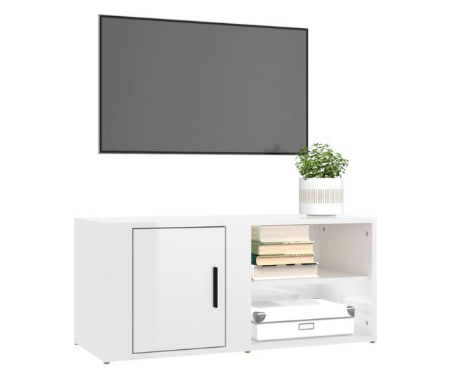 TV Stand, High Gloss White, 80x31.5x36 cm, Processed Wood