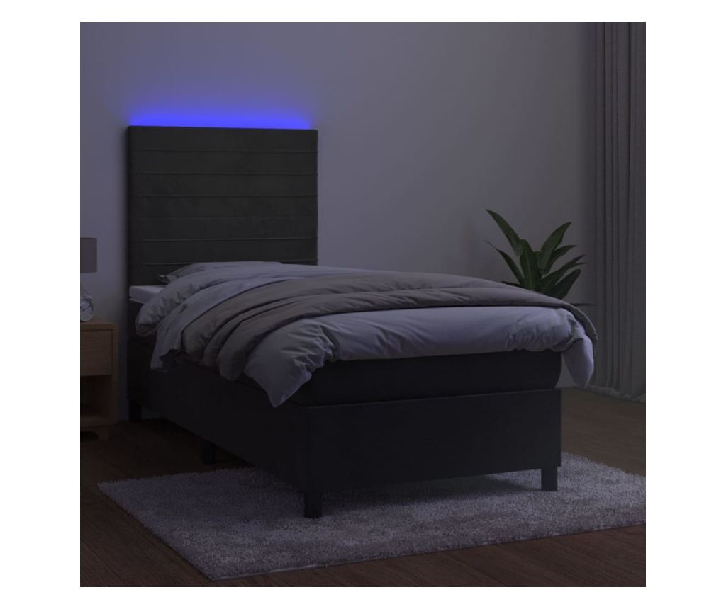 Пружинно легло с матрак и LED, тъмносиво, 100x200 см, кадифе - 4