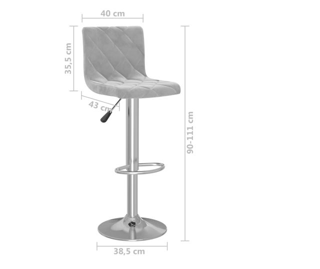 Barski stoli, 2 kosa, svetlo siva, žamet