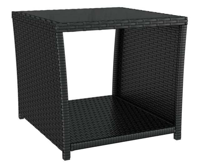 Комплект градински шезлонги, 3 части, Черен, Поли ратан и стомана