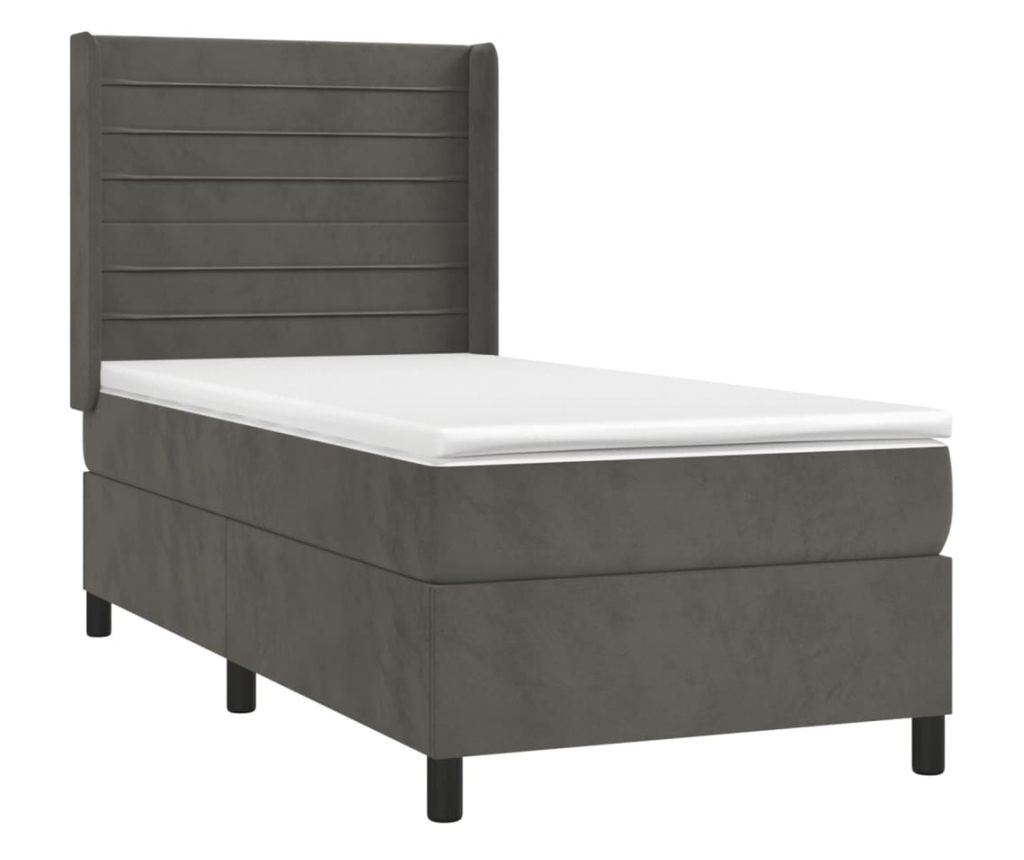 Боксспринг легло с матрак, тъмносиво, 100x200 см, кадифе - 3