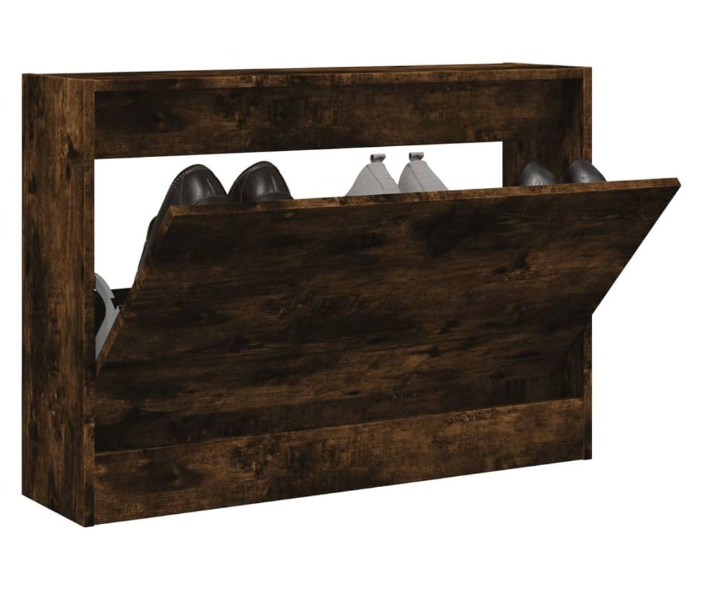 Шкаф за обувки, опушен дъб, 80x21x57 см, инженерно дърво - 2