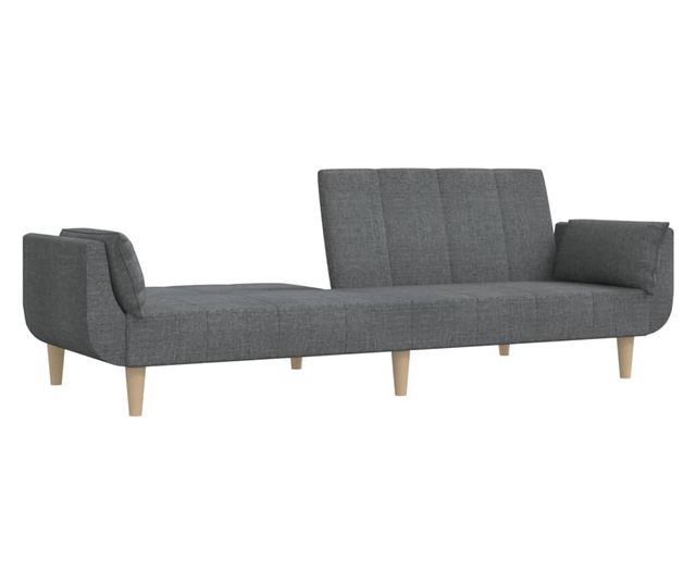 kétszemélyes világosszürke szövet kanapéágy két párnával