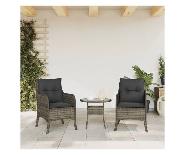 2 db szürke polyrattan kerti szék párnával