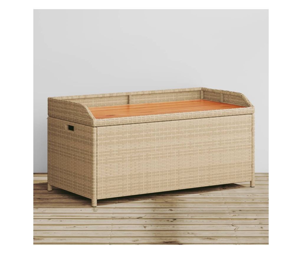 Bancă depozitare grădină, bej mix 100x50x52 cm poliratan/acacia - 11