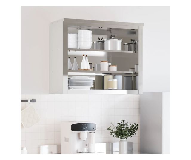 vidaXL Dulap bucătărie de perete cu rafturi, oțel inoxidabil