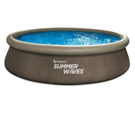 Polygroup Summer Waves: Felfújható peremű, rattan mintás medence papírszűrős vízforgatóval - 366 cm (SW RATQS366X76FPI)