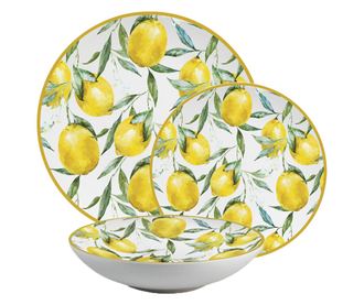 Set farfurii, Limone di Lusso, 12 piese, 4 persoane, Cesiro, Alb decorat cu lamai