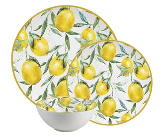 Set farfurii, Limone di Lusso, 12 piese, 4 persoane, Cesiro, Alb cu lamai