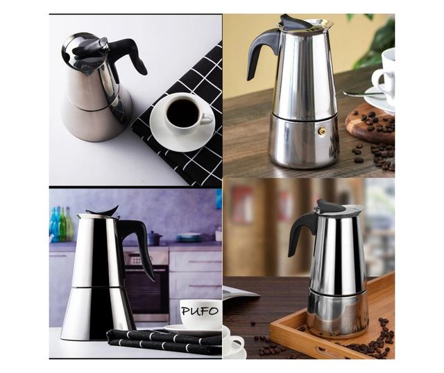 Espressor cafea din inox pentru aragaz, capacitate 9 cesti