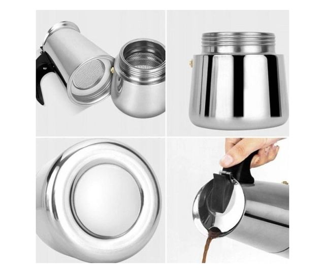 Espressor cafea din inox pentru aragaz, capacitate 9 cesti