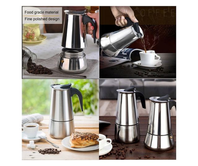Espressor cafea din inox pentru aragaz, capacitate 9 cesti