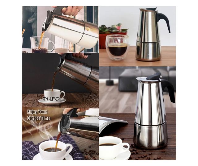 Espressor cafea din inox pentru aragaz, capacitate 9 cesti