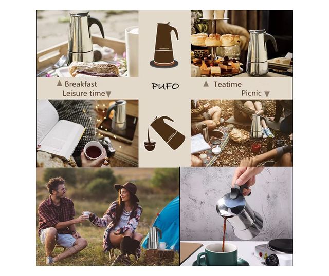 Espressor cafea din inox pentru aragaz, capacitate 9 cesti