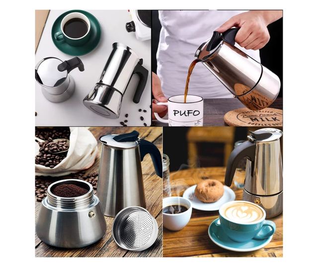 Espressor cafea din inox pentru aragaz, capacitate 9 cesti