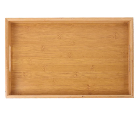 Tava Pufo cu manere din lemn de bambus pentru servire, 38 x 25 cm, maro