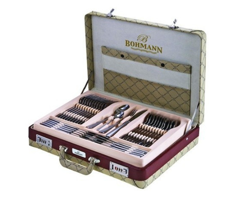 Set tacamuri 72 piese Bohmann, cu diplomat crem, model oglinda